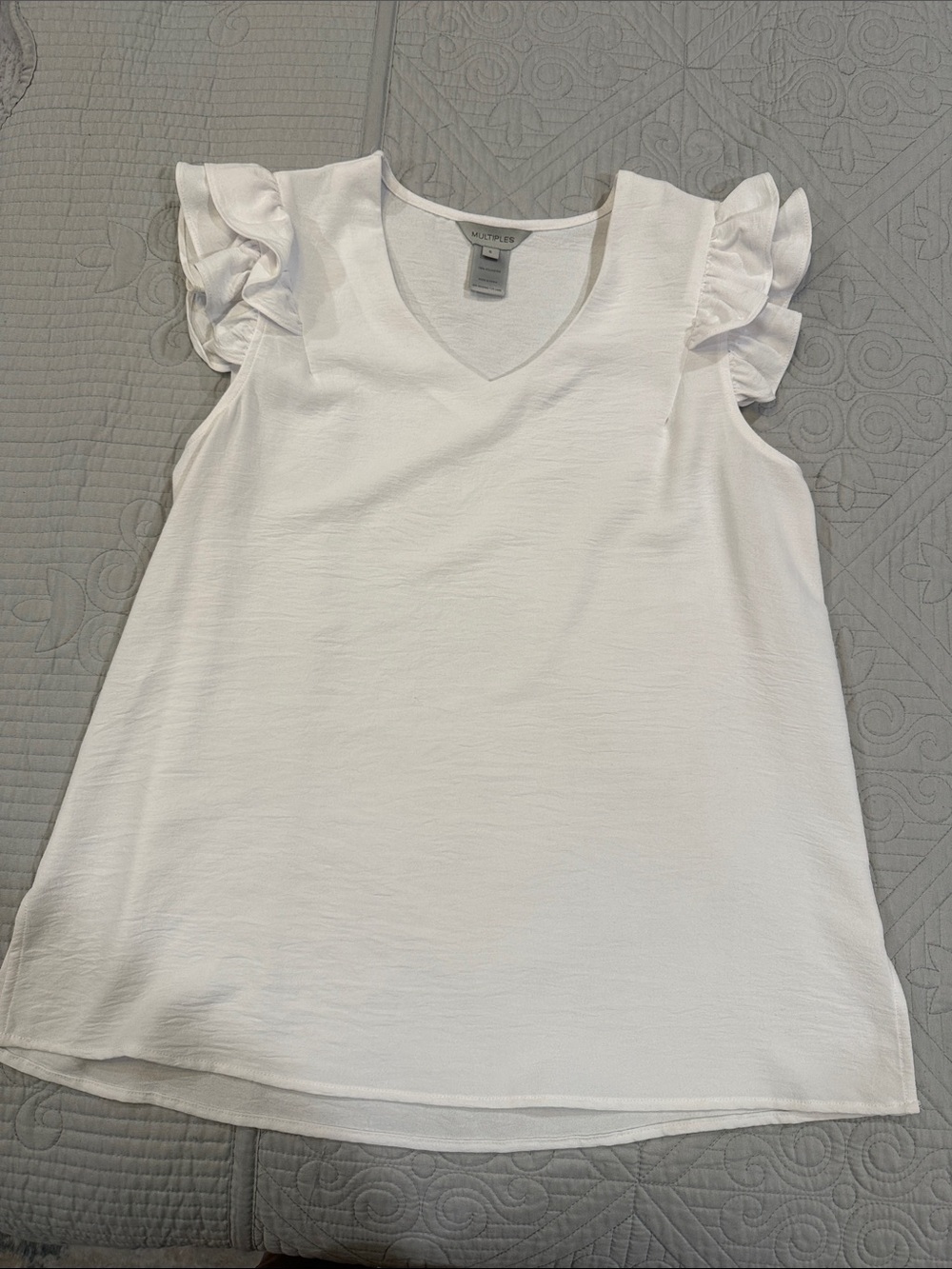 Multiples White Ruffle Sleeve V-Neck Tank Top
